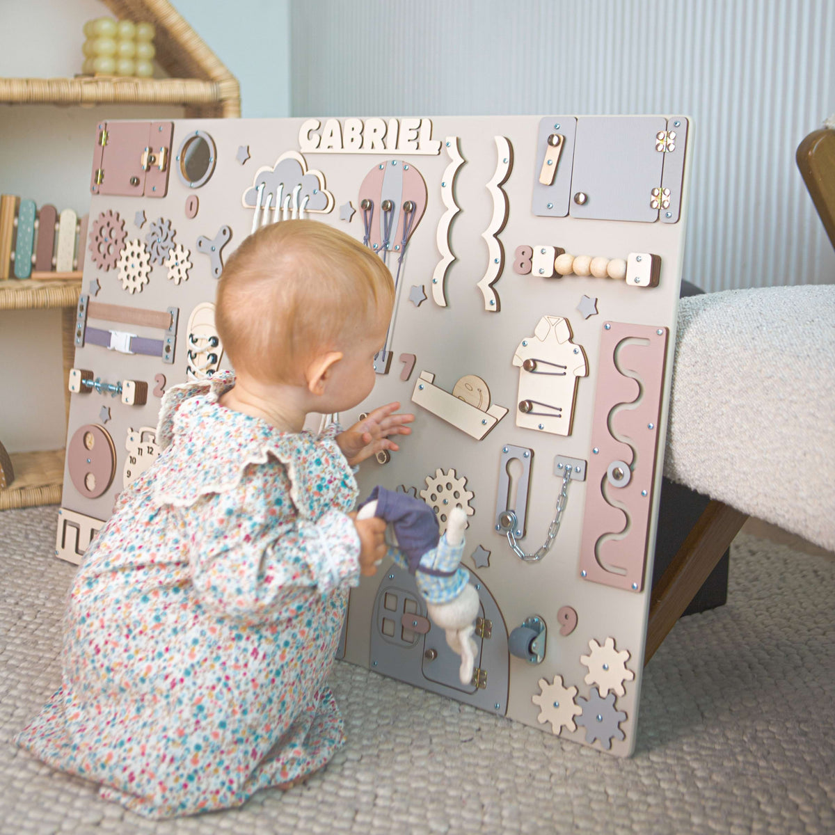 Large Montessori sensory board with 32 educational activities
