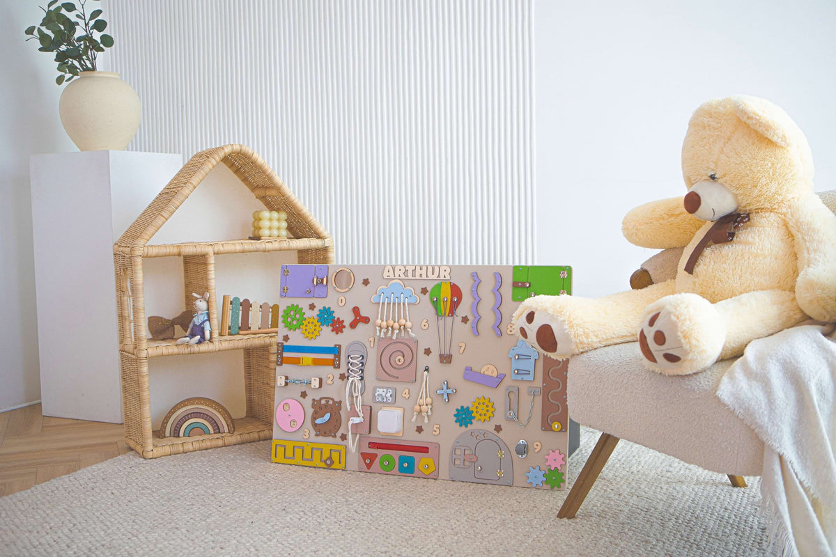 Busy board for children aged 12 months and over